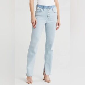 GOOD AMERICAN Good Boy Double Waist Button Fly Split Hem Jeans